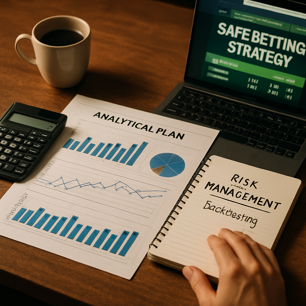 An organized workspace illustrating the concept of safe betting strategy testing with tools and